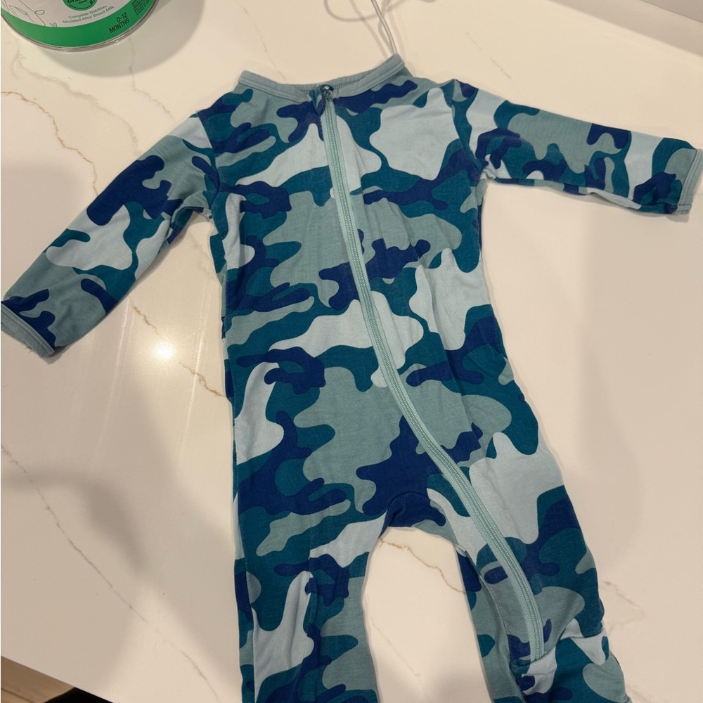 Baby Blue Camo Zip-Up Onesie